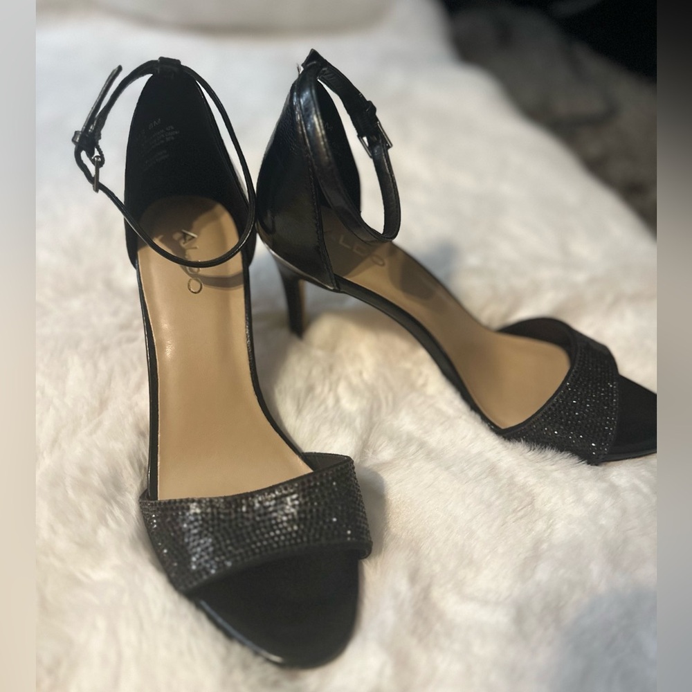 NWOT- Aldo Black Sparkle Ankle Strap Heels